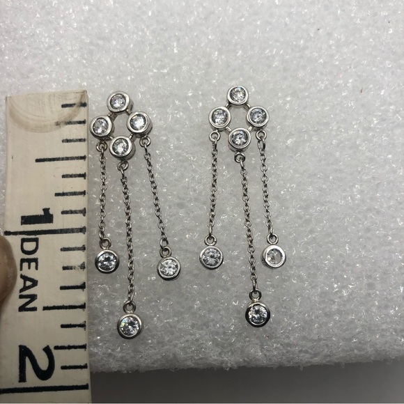 Sterling Silver CZ Stone Clover Style Design Dangle Stud Earrings 1.7” - Picture 4 of 4